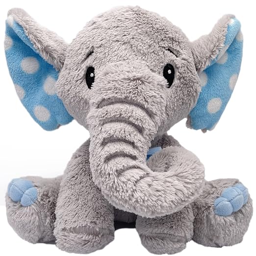 Mirada Enchanting Plush Grey Elephant with Blue Polka Dot Ears Soft Toy - 25cm