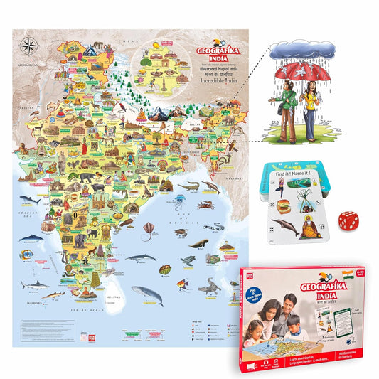 Geografika India Map Game with Flash Cards, ScreenFree Learning Activity Geography Game