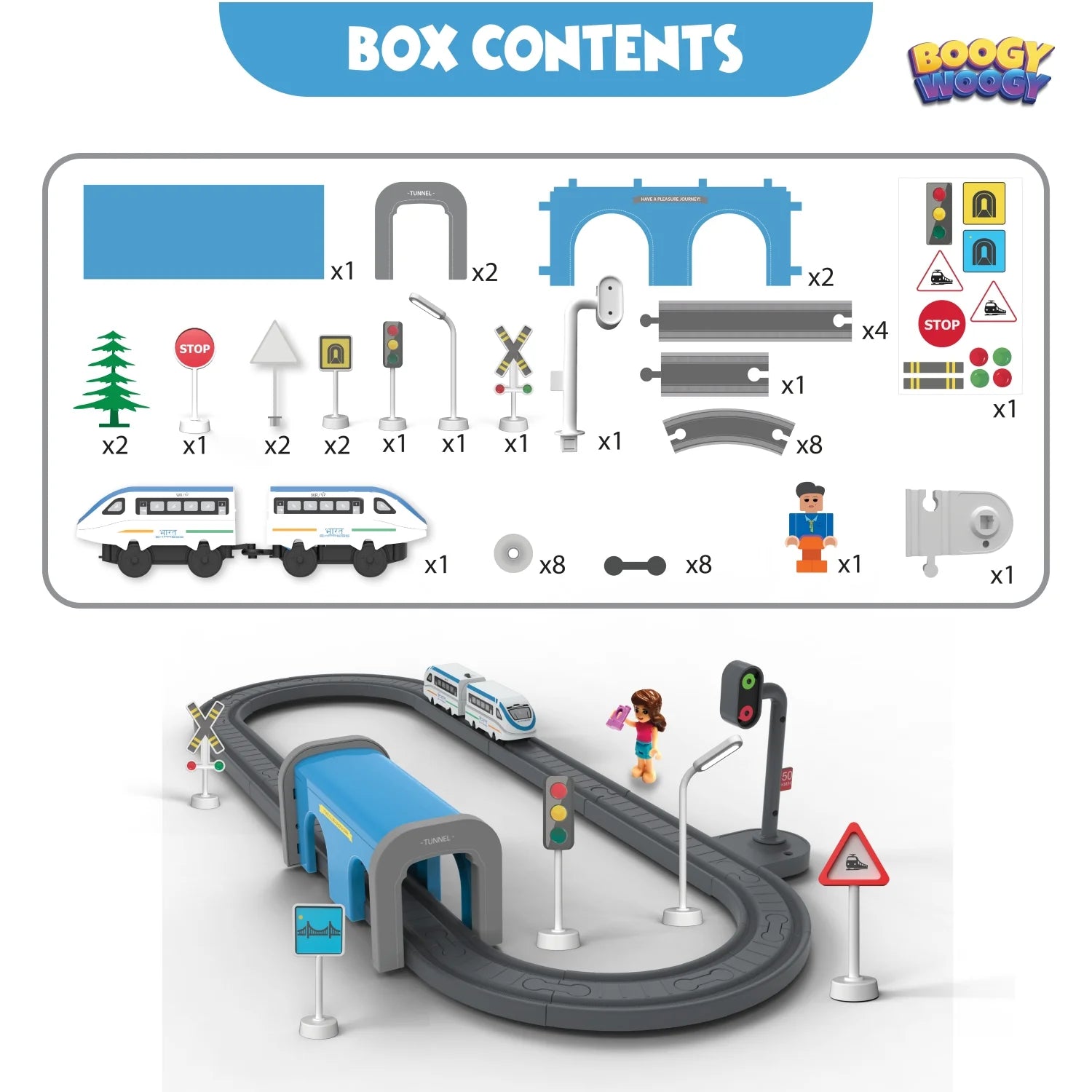 BOOGYWOOGY BHARAT Express, TYPE-C Rechargeable Engine, Train Set with Magnetic Tracks-49 Pcs