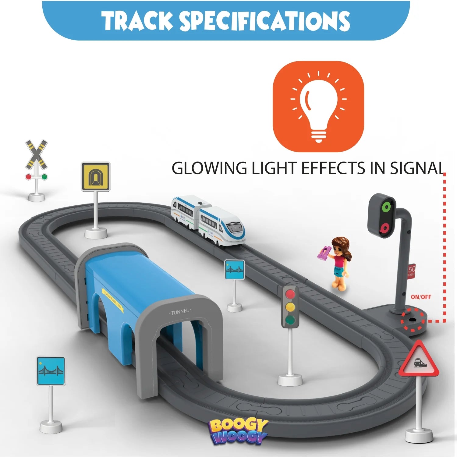 BOOGYWOOGY BHARAT Express, TYPE-C Rechargeable Engine, Train Set with Magnetic Tracks-49 Pcs