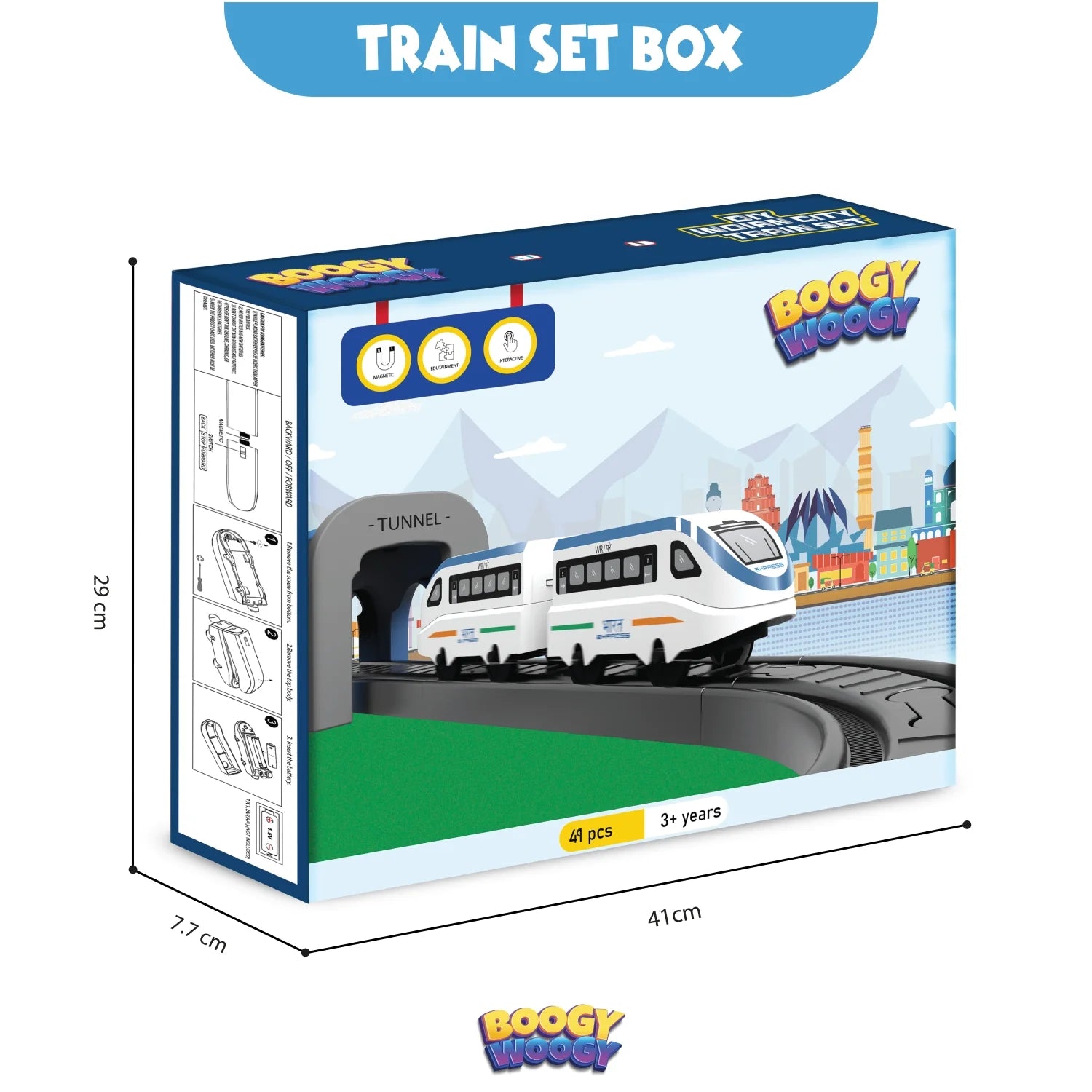 BOOGYWOOGY BHARAT Express, TYPE-C Rechargeable Engine, Train Set with Magnetic Tracks-49 Pcs
