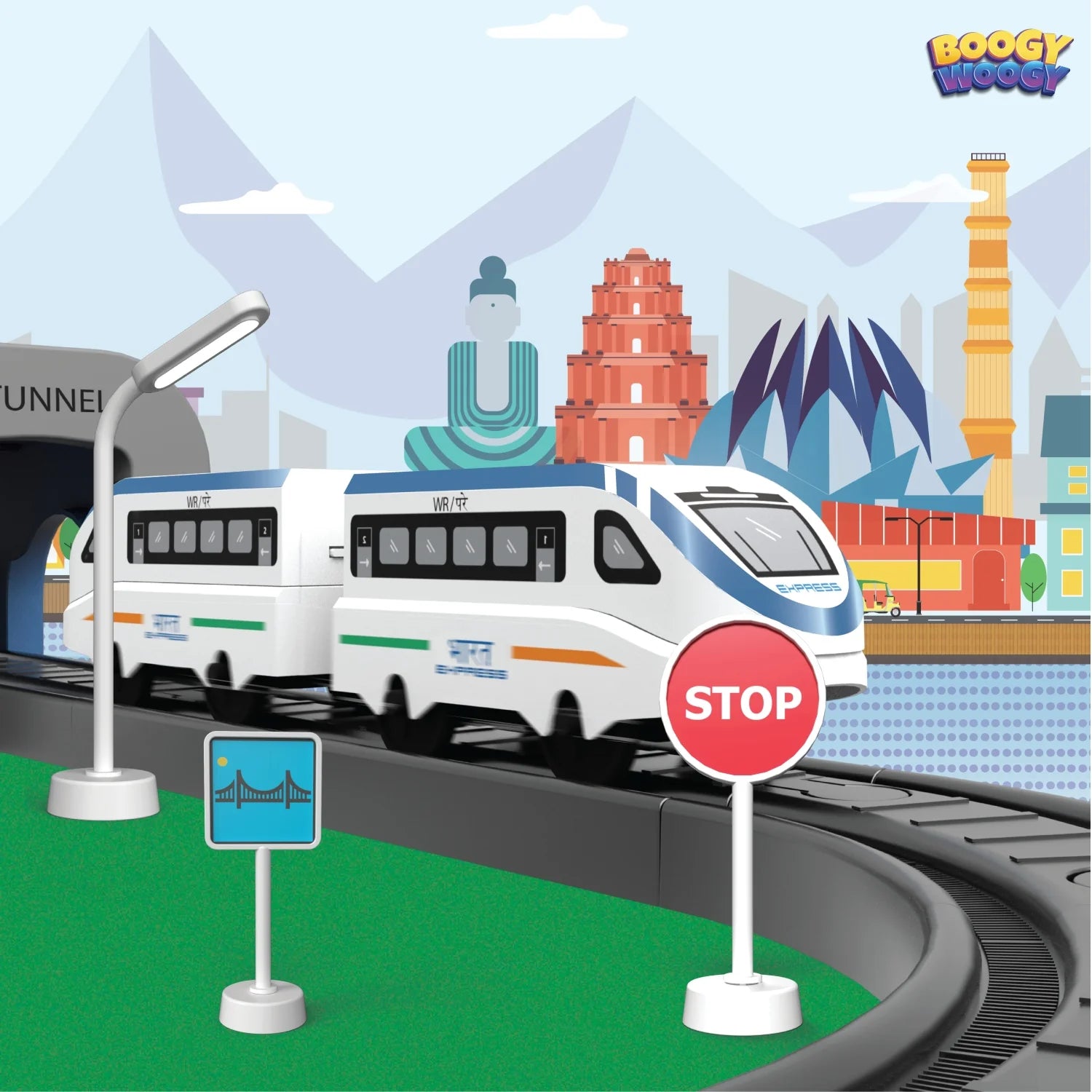 BOOGYWOOGY BHARAT Express, TYPE-C Rechargeable Engine, Train Set with Magnetic Tracks-49 Pcs