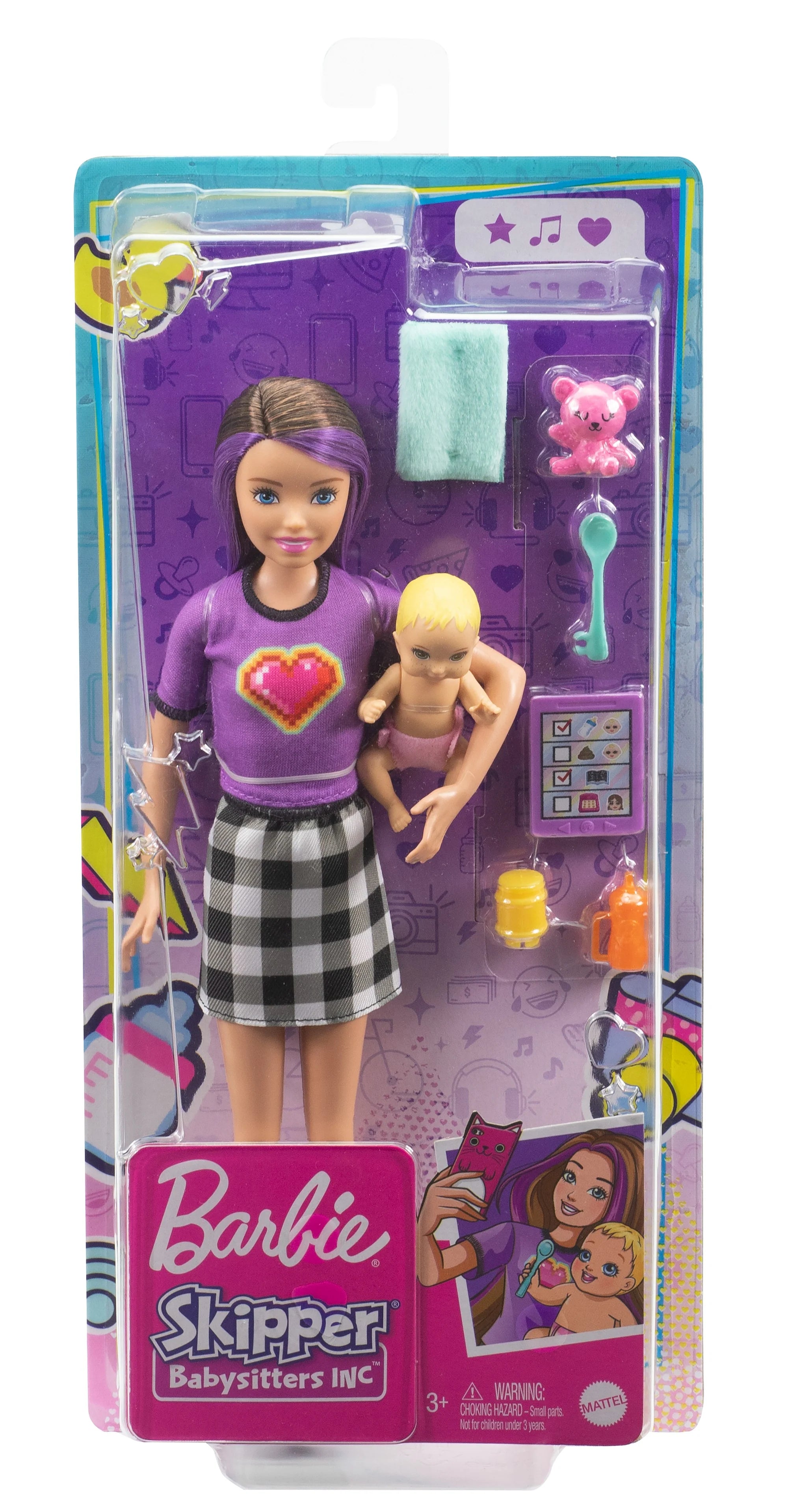 Barbie Skipper Babysitters Doll & Accessories Set with 9 Inch Brunette Skipper Doll, Baby Doll