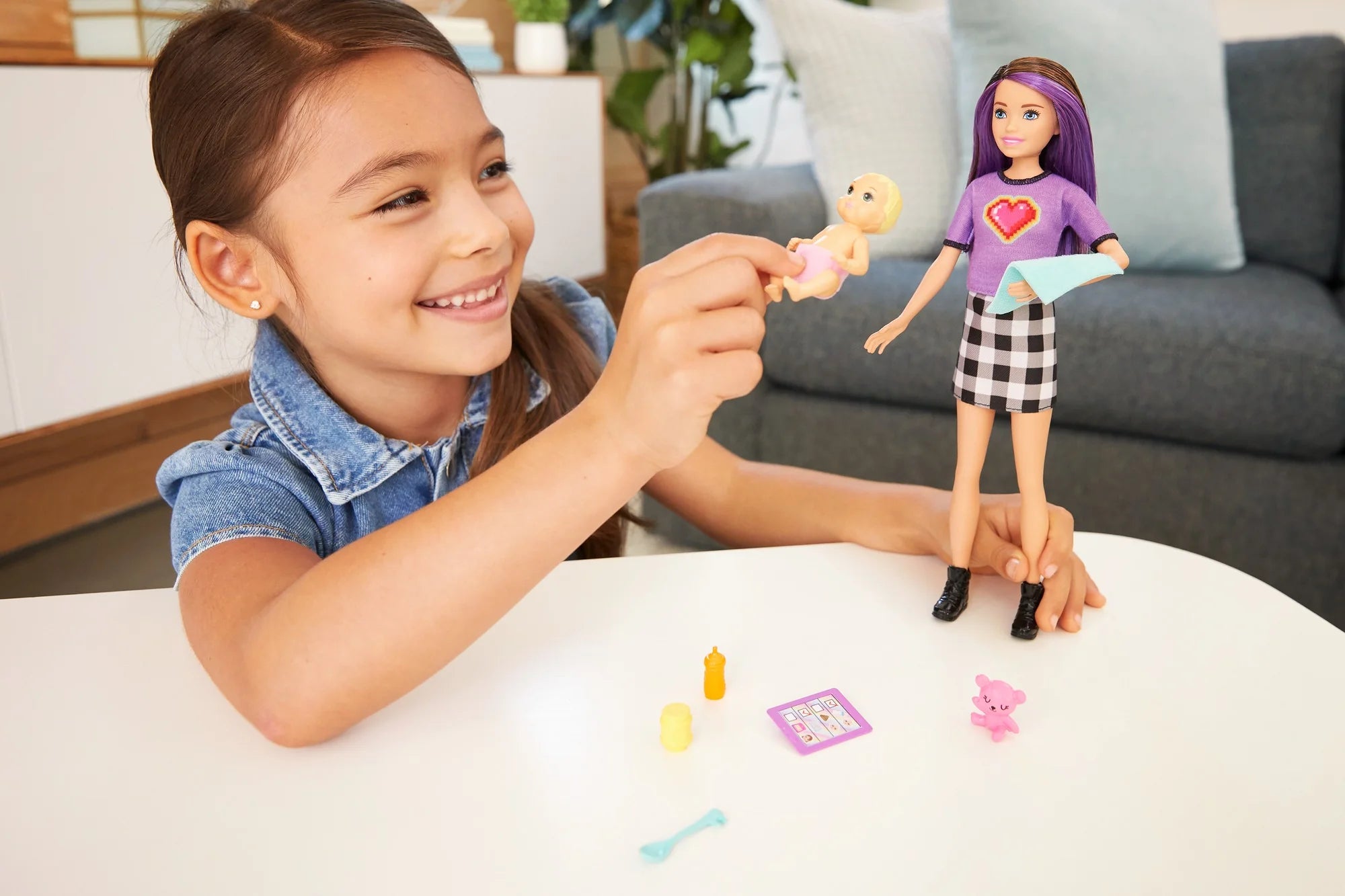 Barbie Skipper Babysitters Doll & Accessories Set with 9 Inch Brunette Skipper Doll, Baby Doll