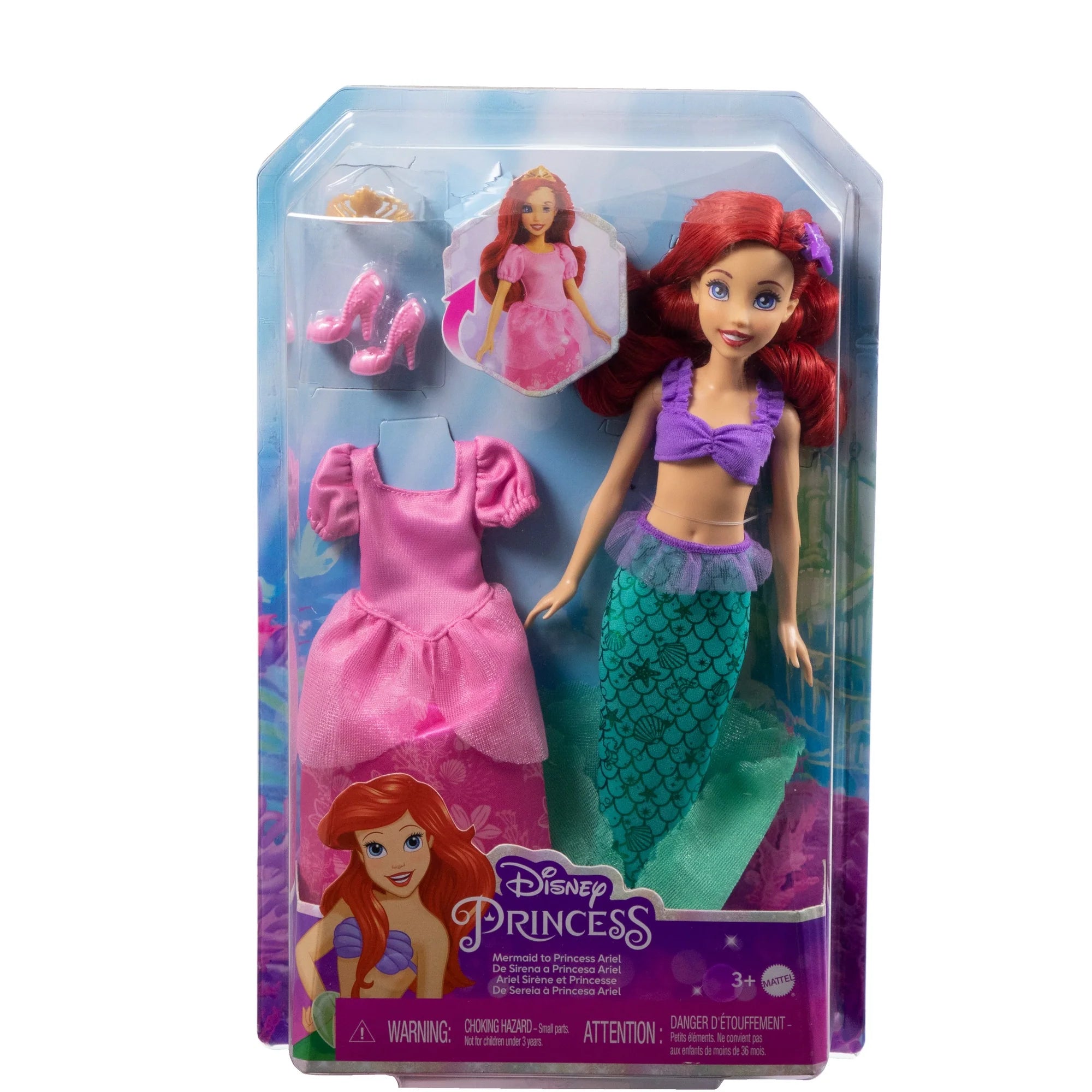 Disney Princess Ariel 2-in-1 Mermaid to Princess Doll with 2 Fashions and Accessories Inspired by the Disney Movies