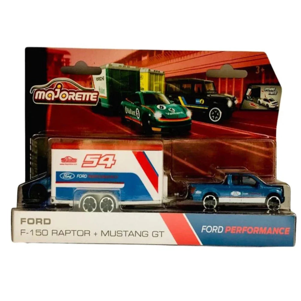 Majorette Race Trailer Series - Ford F -150 Raptor + Mustang GT