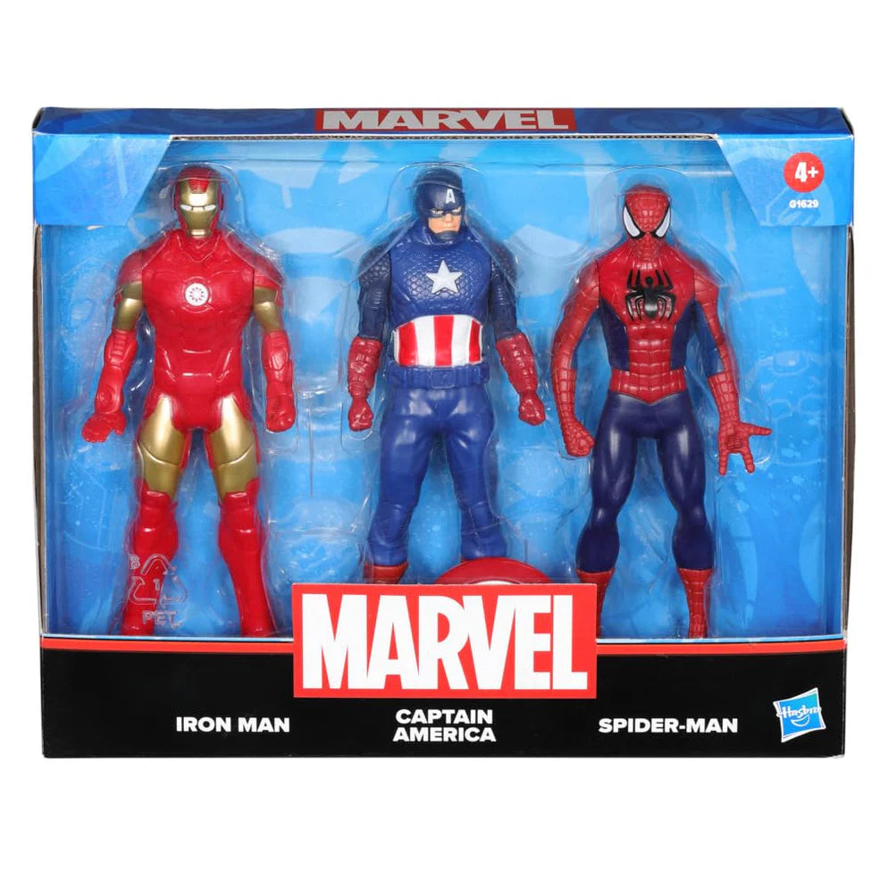 Marvel Action Figure Toy 3-Pack, 6-inch Figures, Iron Man, Spider-Man, Captain America
