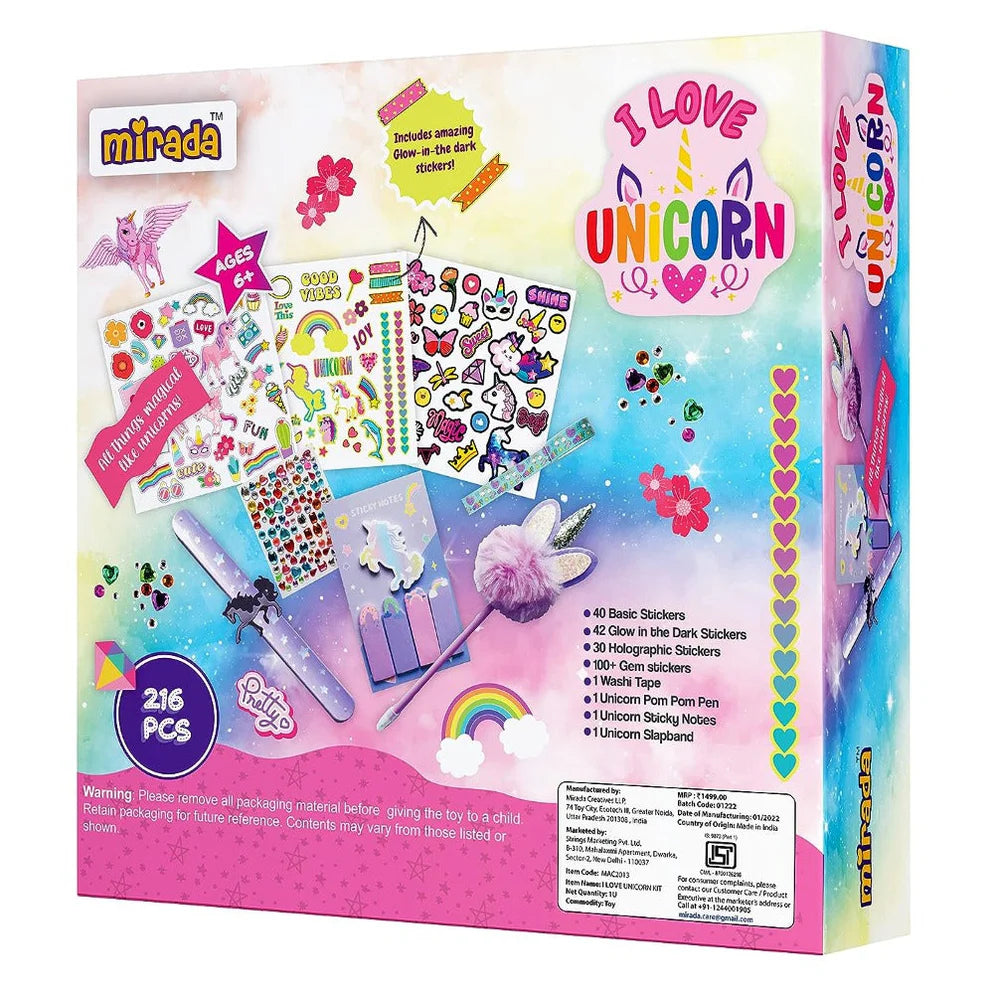 Mirada Art & Crafts, I Love Unicorn includes Glow in the Dark Stickers