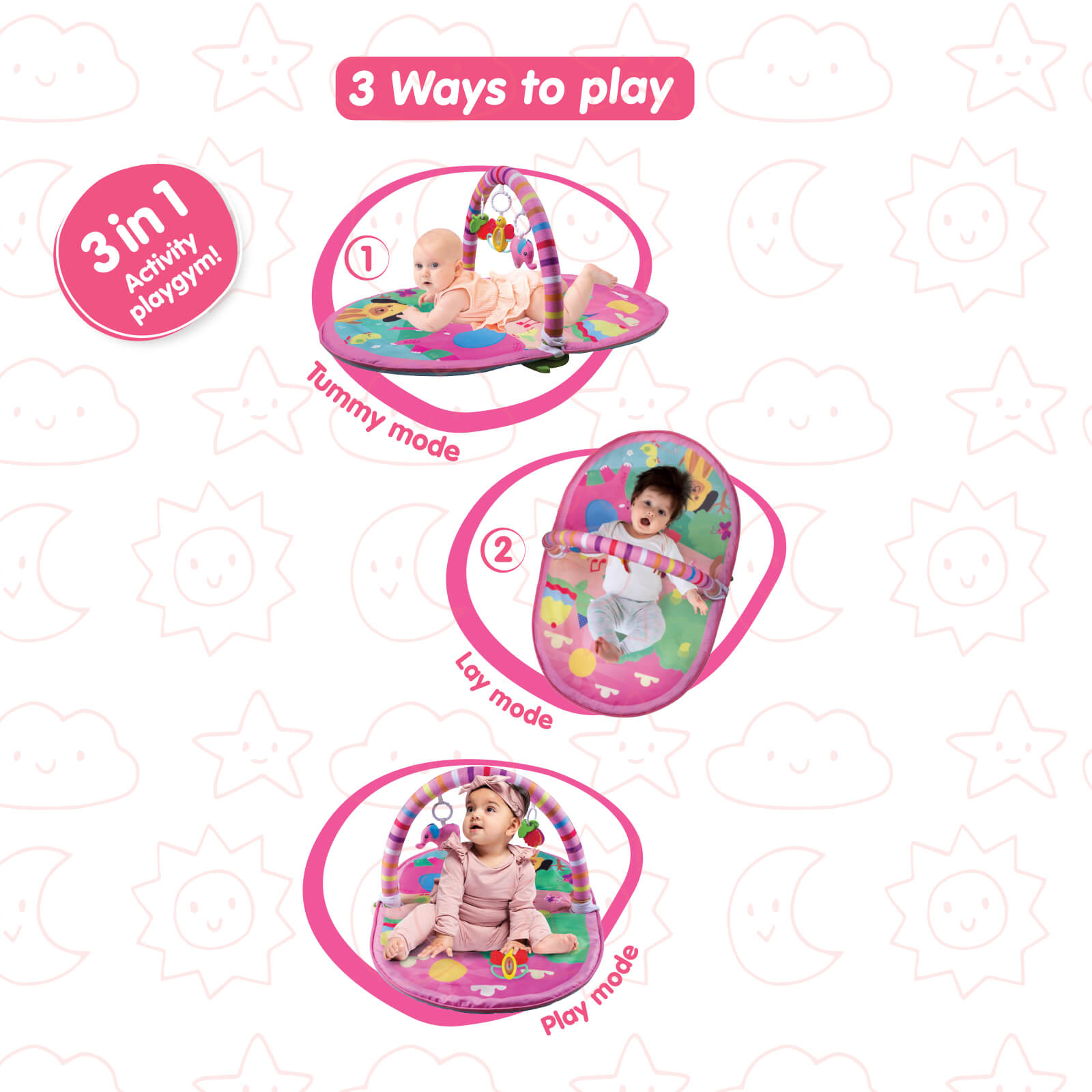 Giggles 3 In 1 Deluxe Play Gym - Pink