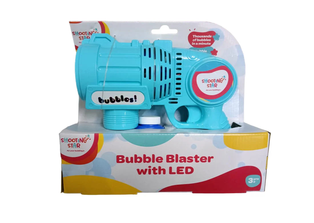 Rowan Bubble Blaster Gun with LED Light & Soap Solution 120 ML, 1000+ Bubbles Per Minute-Blue