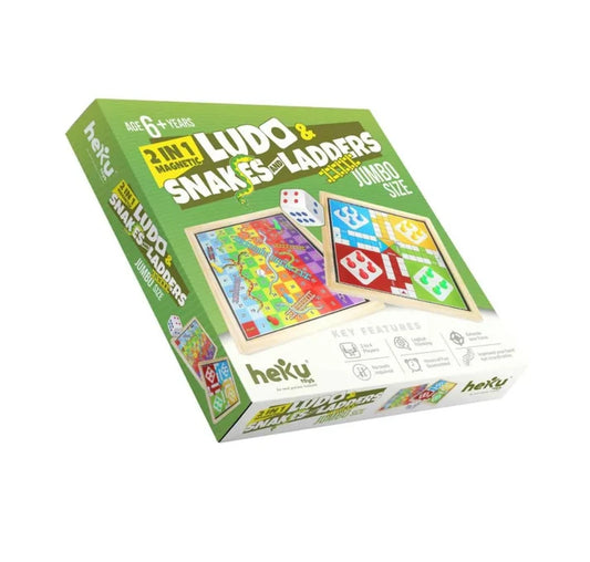 Heku : 2-In-1 Magnetic Wooden Ludo And Snake & Ladder Board Game - Premium Travel-Friendly Game Set For Kids & Family
