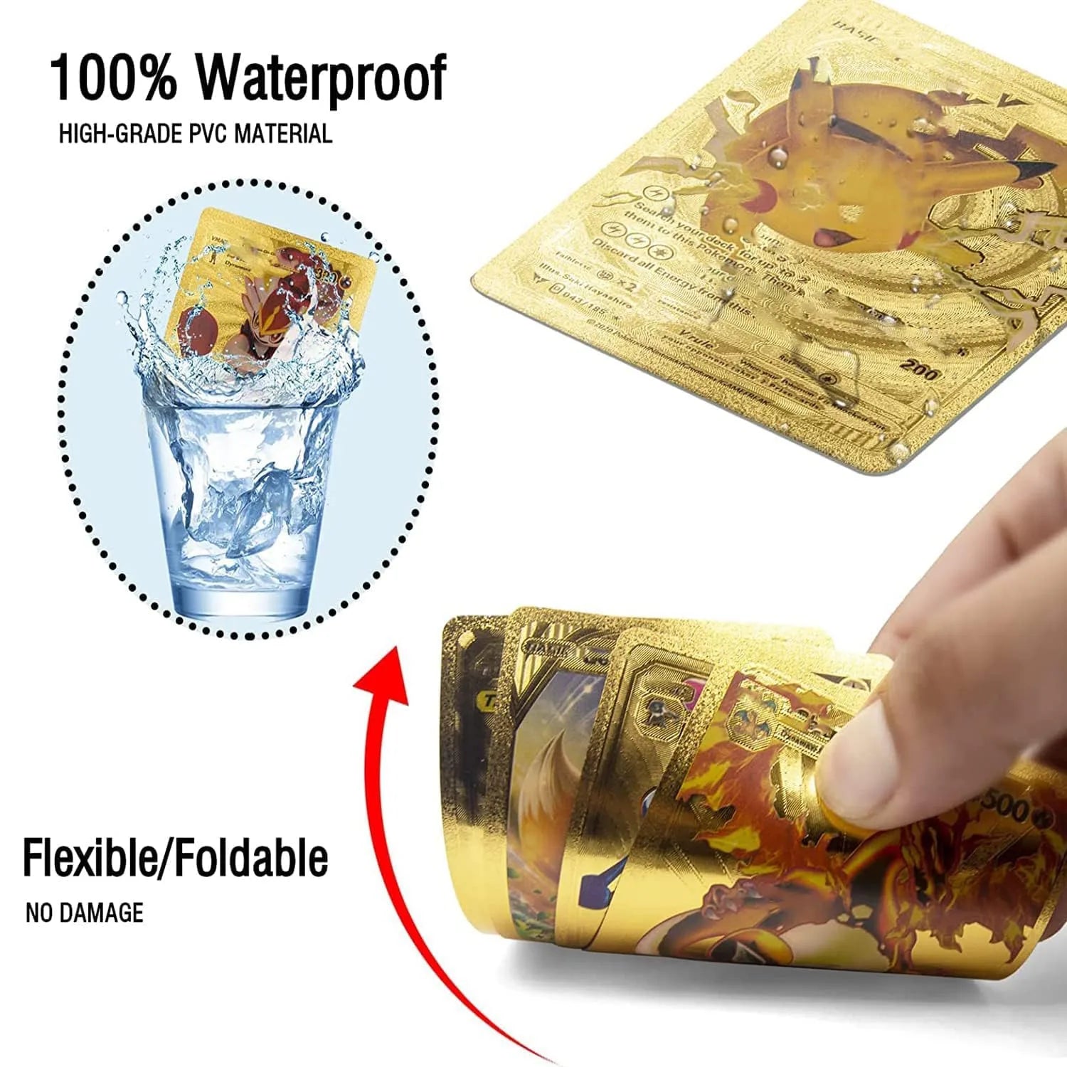 Pokemon Cards Gold Themed, for Trading Card Game, Collectible deck