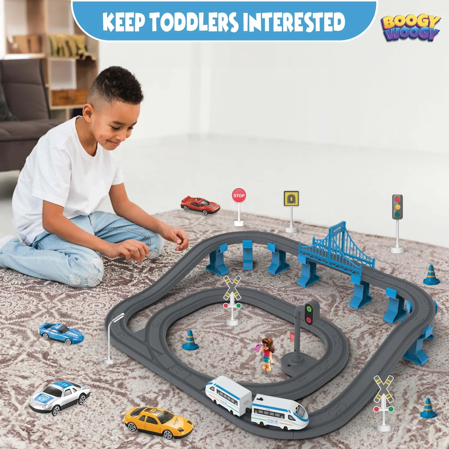 BOOGYWOOGY BHARAT Express, TYPE-C Rechargeable Engine, Train Set with Magnetic Tracks - 77 Pcs