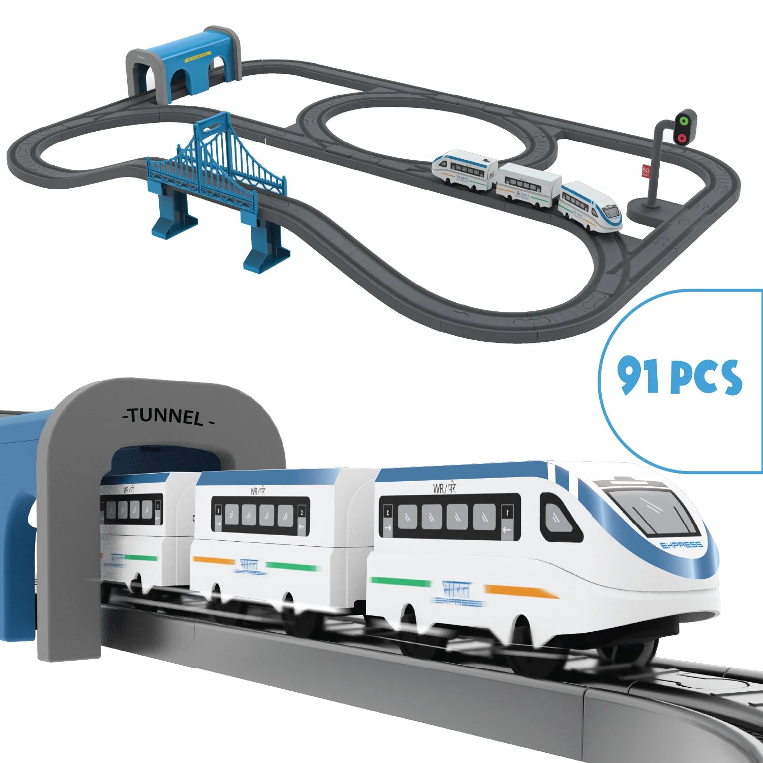 BOOGYWOOGY BHARAT Express, TYPE-C Rechargeable Engine Train Set with Magnetic Tracks - 91 Pcs