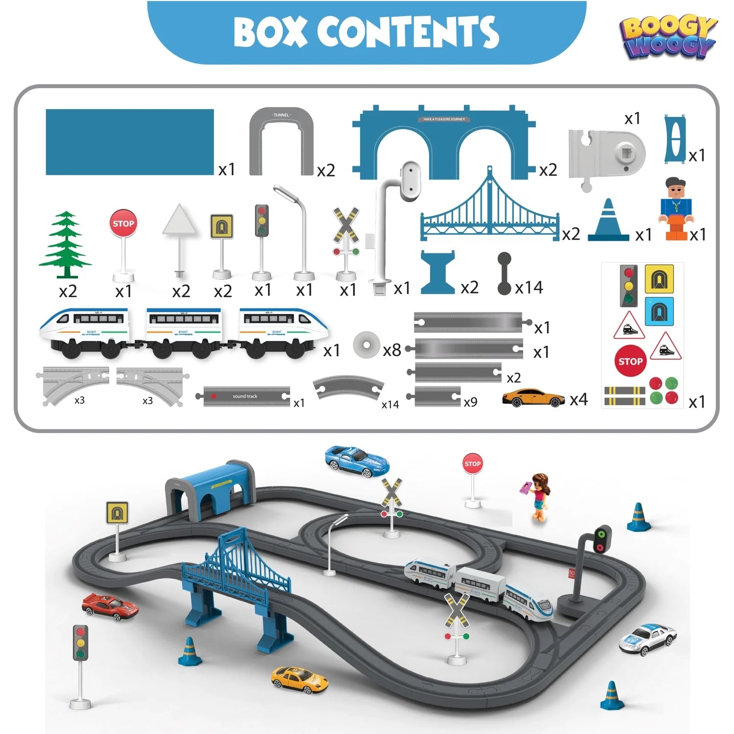 BOOGYWOOGY BHARAT Express, TYPE-C Rechargeable Engine Train Set with Magnetic Tracks - 91 Pcs