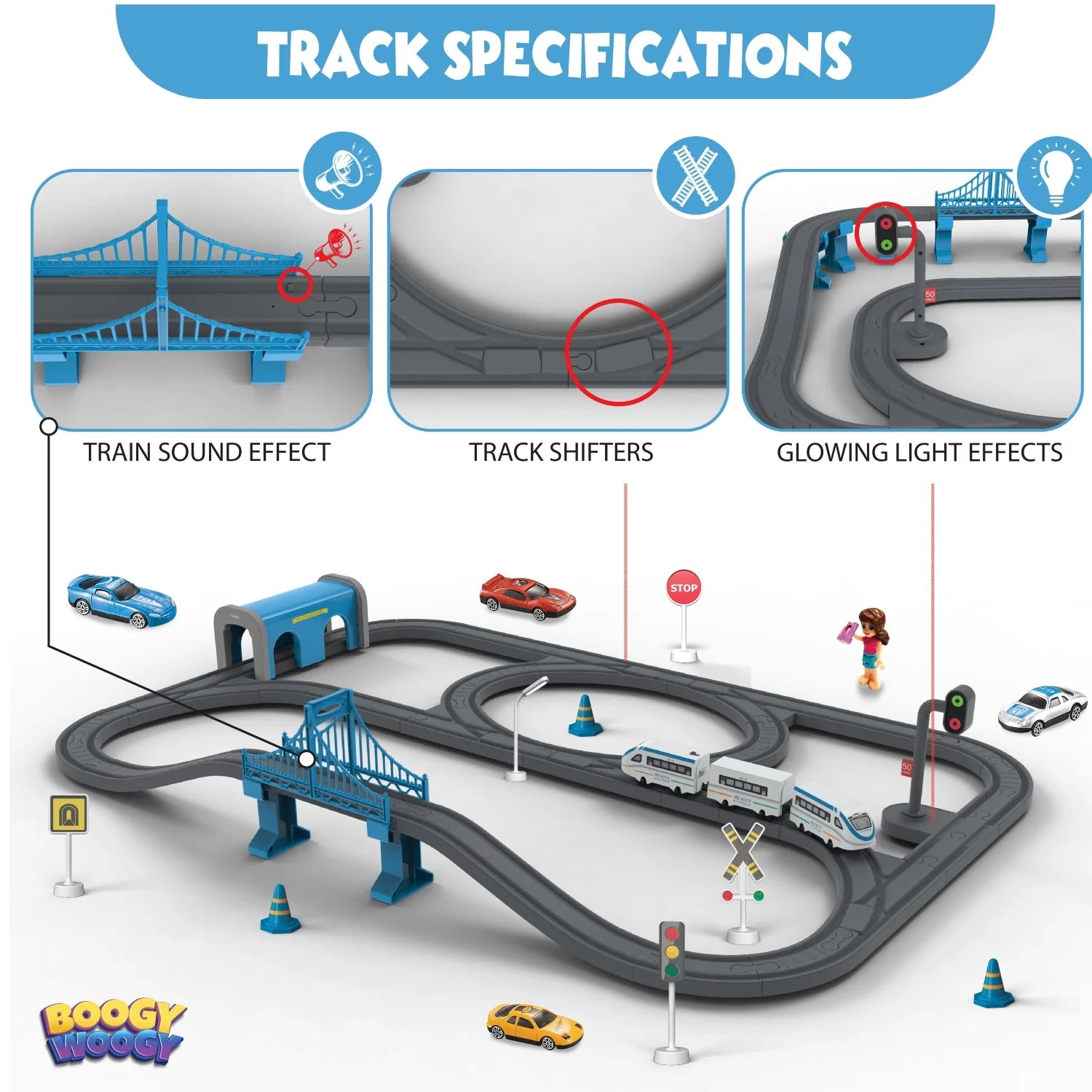 BOOGYWOOGY BHARAT Express, TYPE-C Rechargeable Engine Train Set with Magnetic Tracks - 91 Pcs