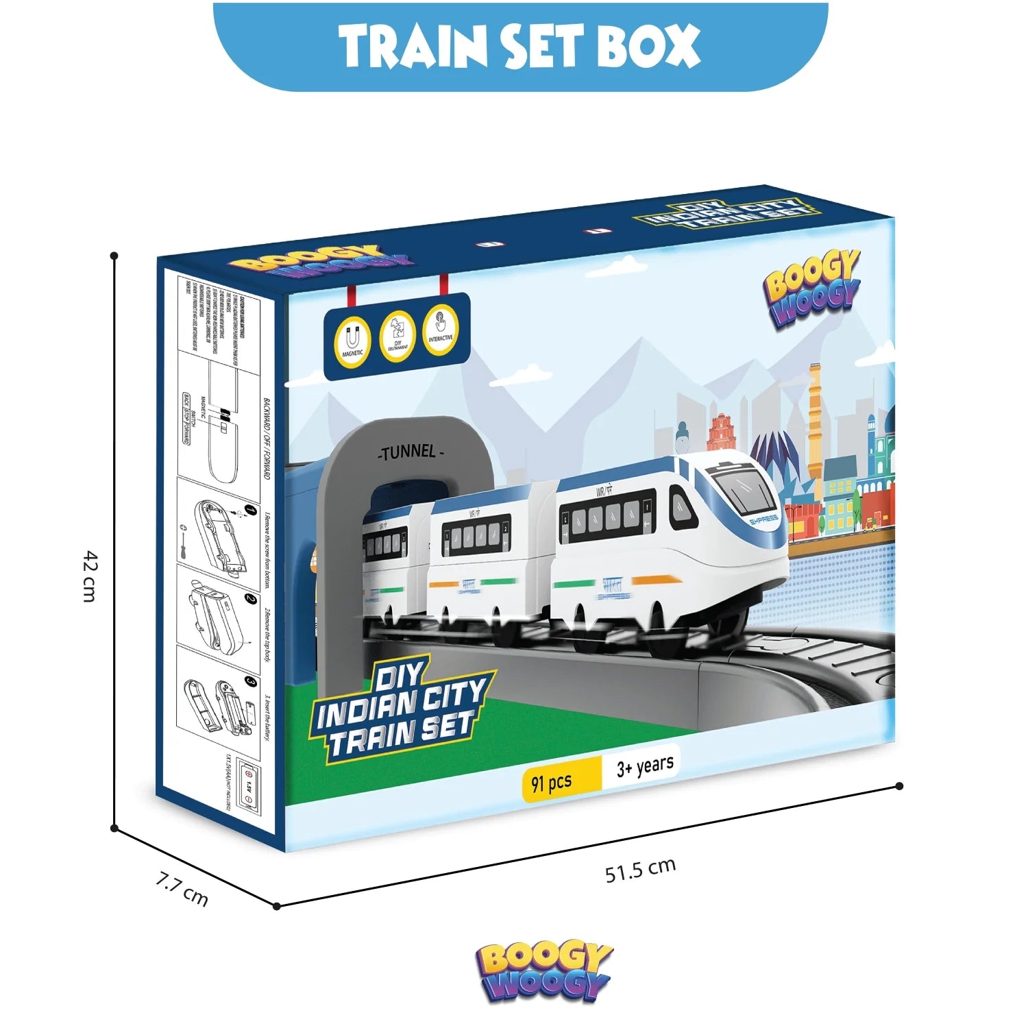 BOOGYWOOGY BHARAT Express, TYPE-C Rechargeable Engine Train Set with Magnetic Tracks - 91 Pcs