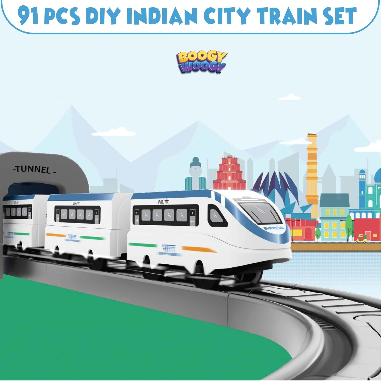 BOOGYWOOGY BHARAT Express, TYPE-C Rechargeable Engine Train Set with Magnetic Tracks - 91 Pcs