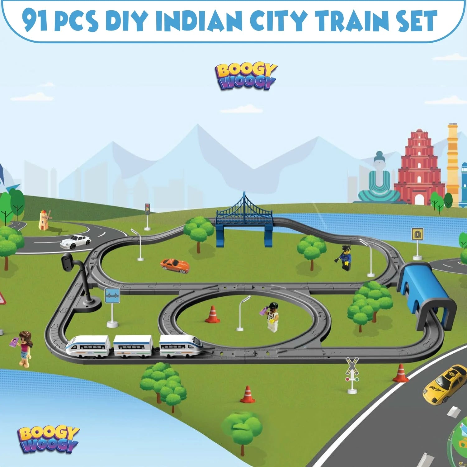 BOOGYWOOGY BHARAT Express, TYPE-C Rechargeable Engine Train Set with Magnetic Tracks - 91 Pcs