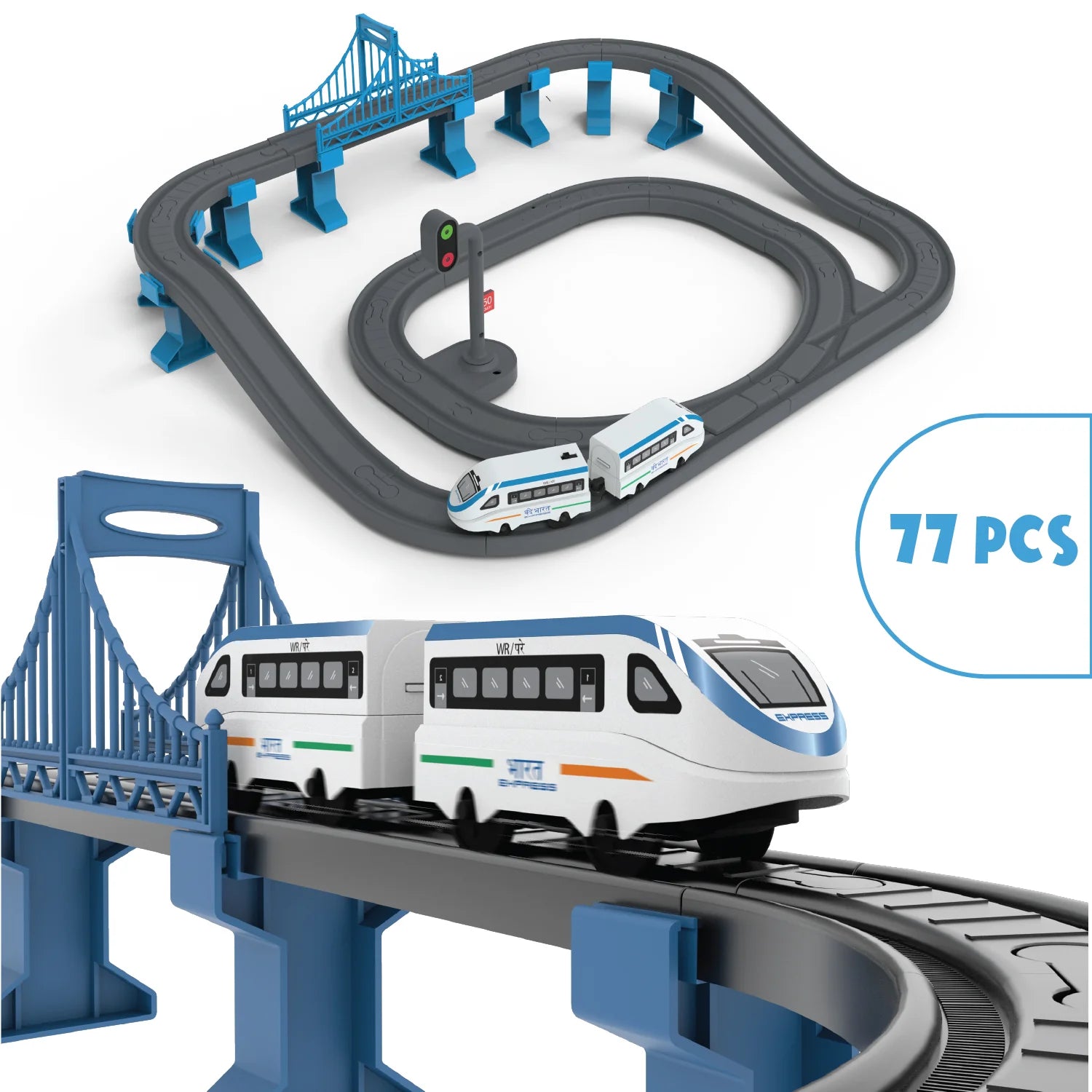 BOOGYWOOGY BHARAT Express, TYPE-C Rechargeable Engine, Train Set with Magnetic Tracks - 77 Pcs