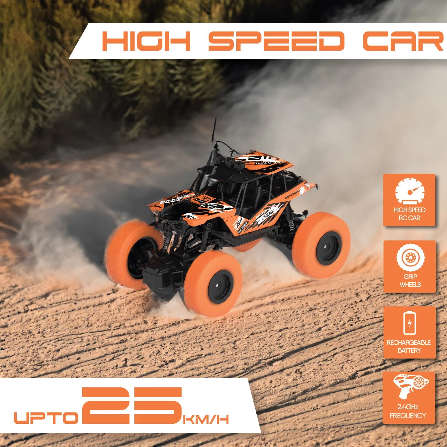 DUZTER 4.0- Remote Control Car Big Size Rock Crawler, High-Speed 2WD Remote Control Car, Multicolor