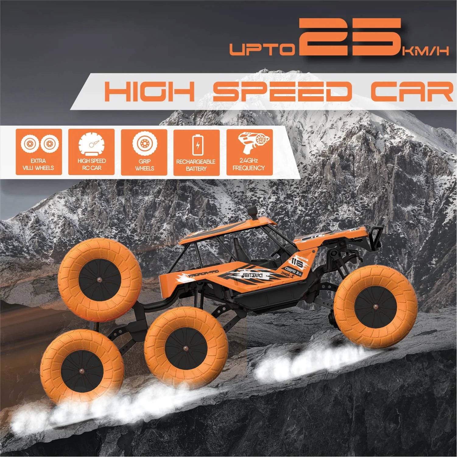 DUZTER - Villey 8.0 THE OFF ROADER - 4WD RC Car Cool Stunts Remote Control Car, Multicolor