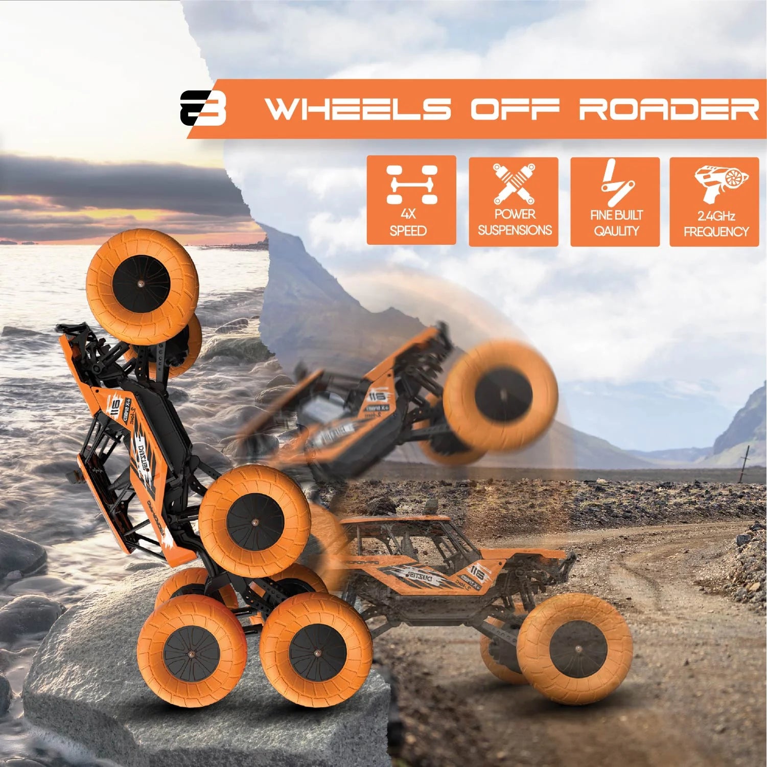 DUZTER - Villey 8.0 THE OFF ROADER - 4WD RC Car Cool Stunts Remote Control Car, Multicolor