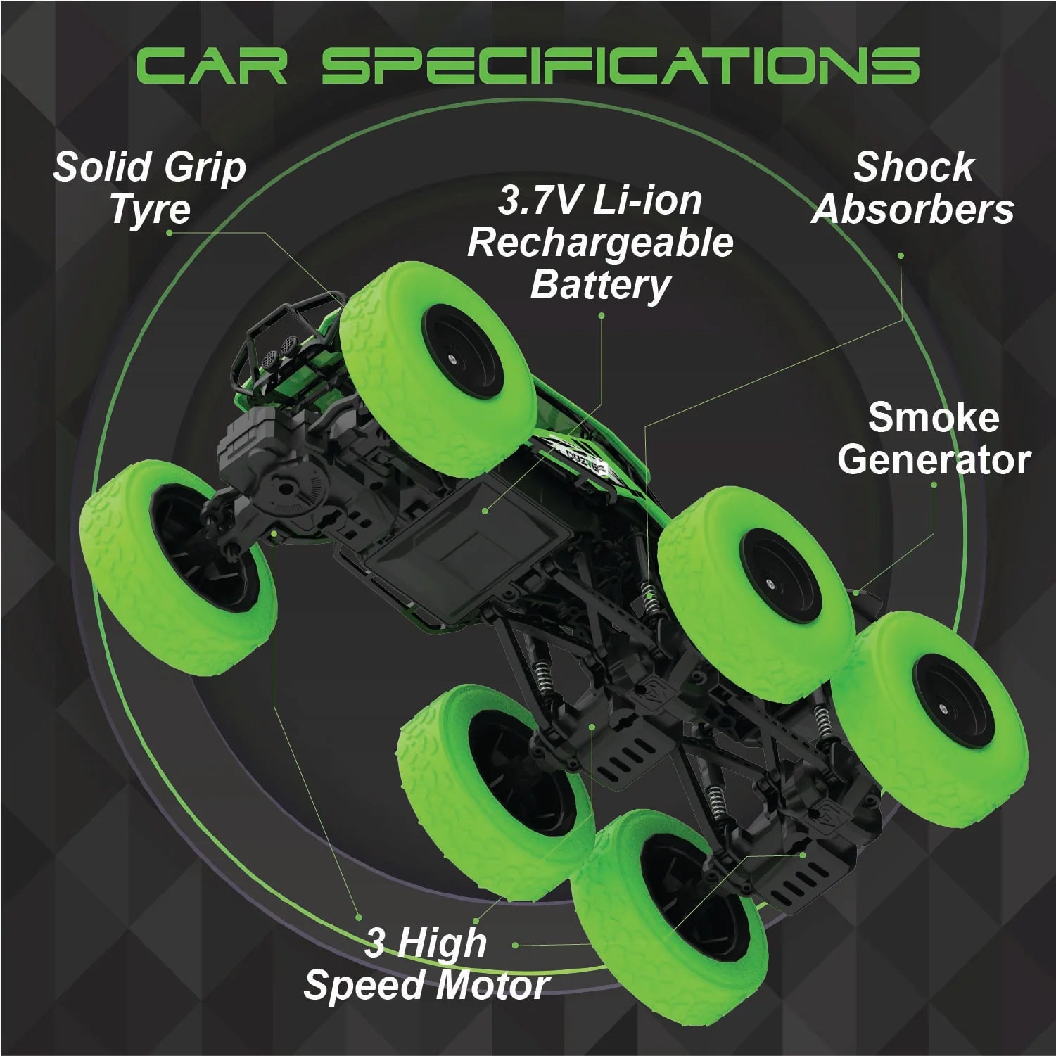 DUZTER - Smoker 6.0 THE OFF ROADER - 4WD RC Car with Cool Water Smoke Features - Multi Color