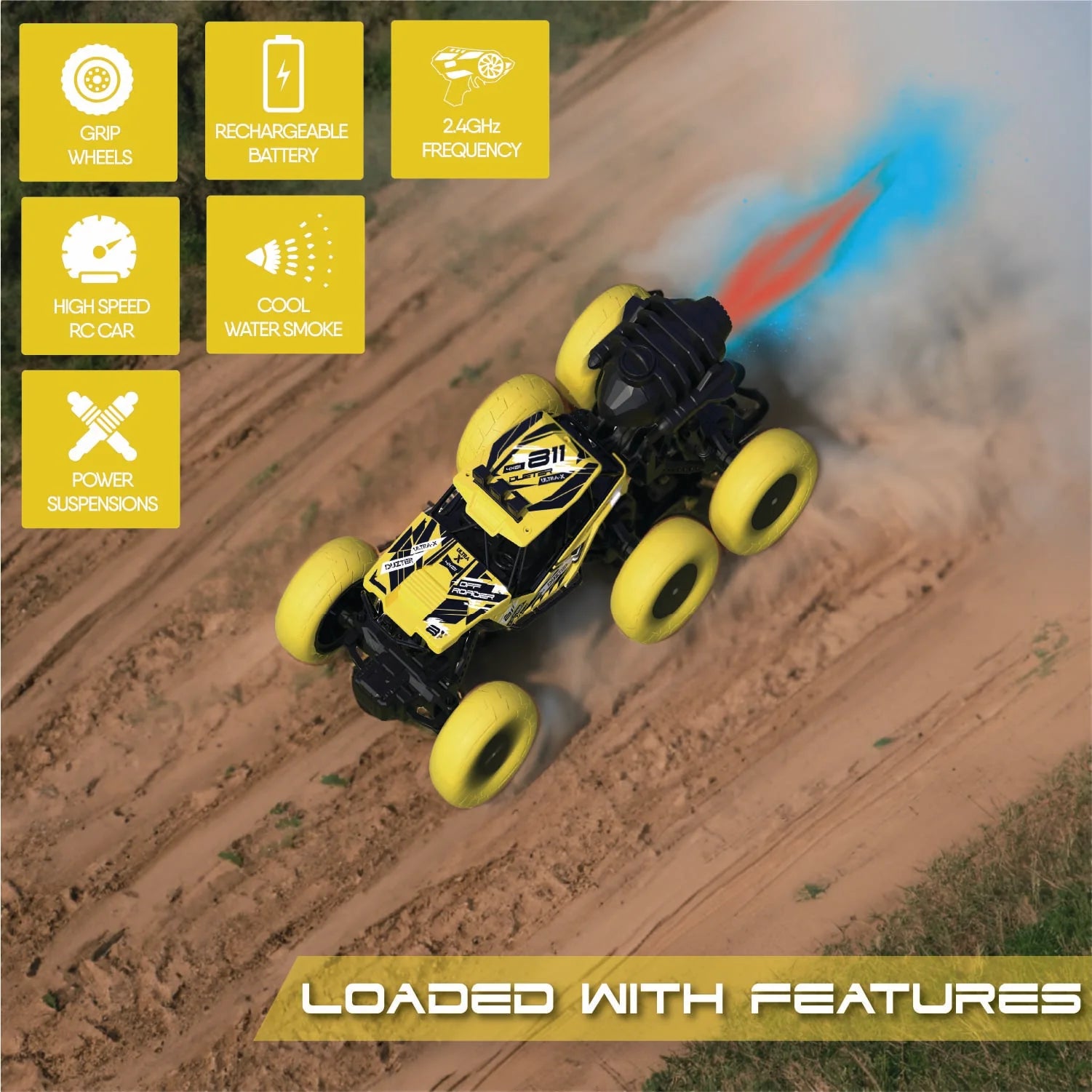 DUZTER - Smoker 6.0 THE OFF ROADER - 4WD RC Car with Cool Water Smoke Features - Multi Color