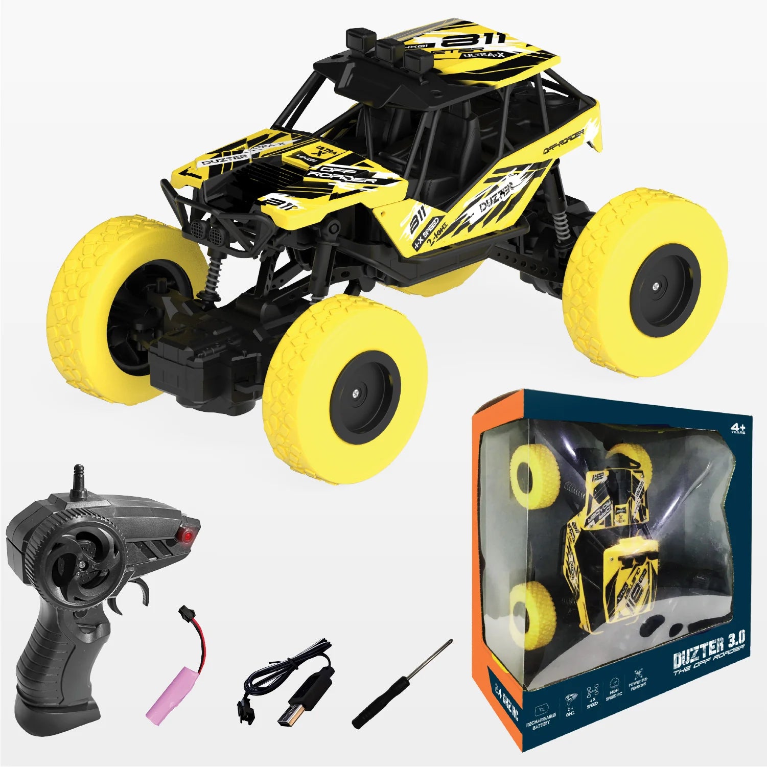 DUZTER 4.0- Remote Control Car Big Size Rock Crawler, High-Speed 2WD Remote Control Car, Multicolor