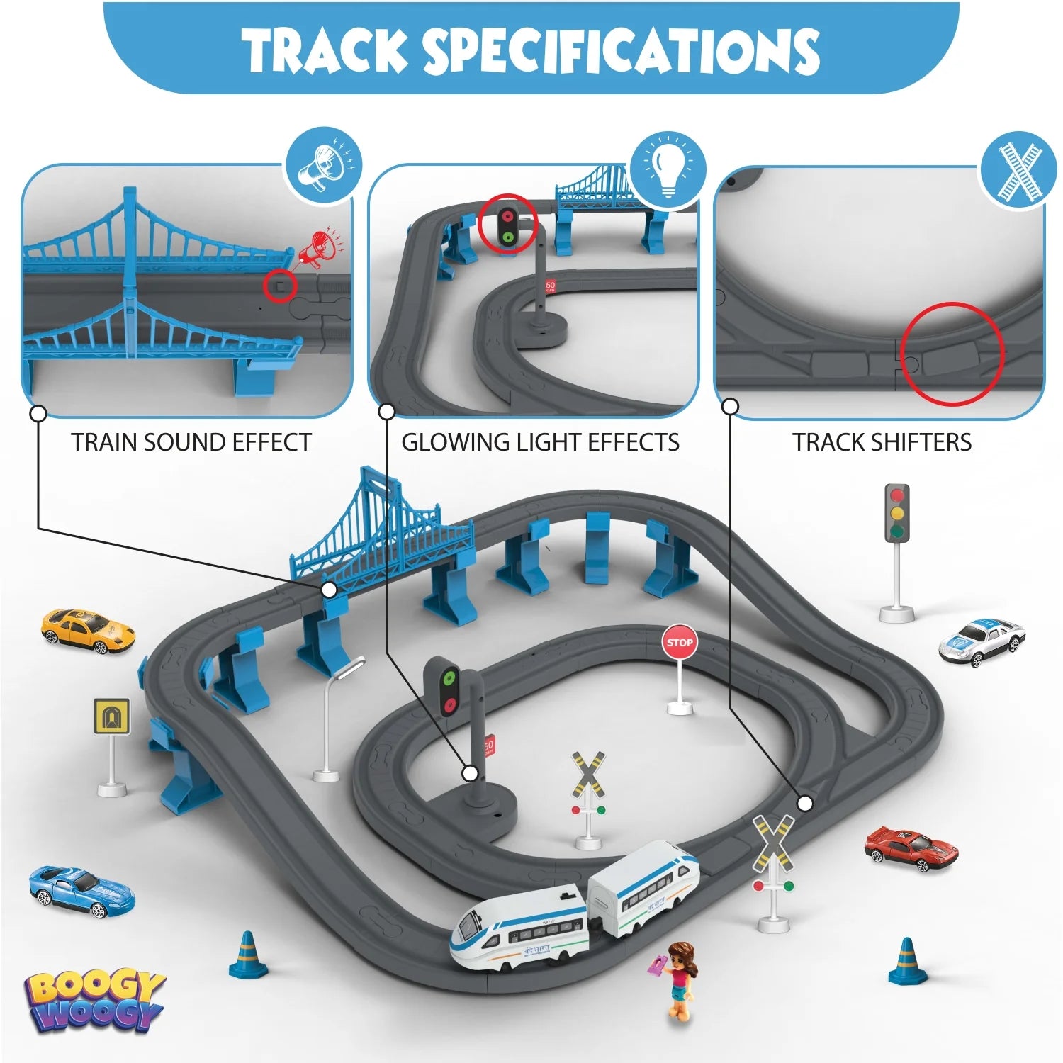BOOGYWOOGY BHARAT Express, TYPE-C Rechargeable Engine, Train Set with Magnetic Tracks - 77 Pcs