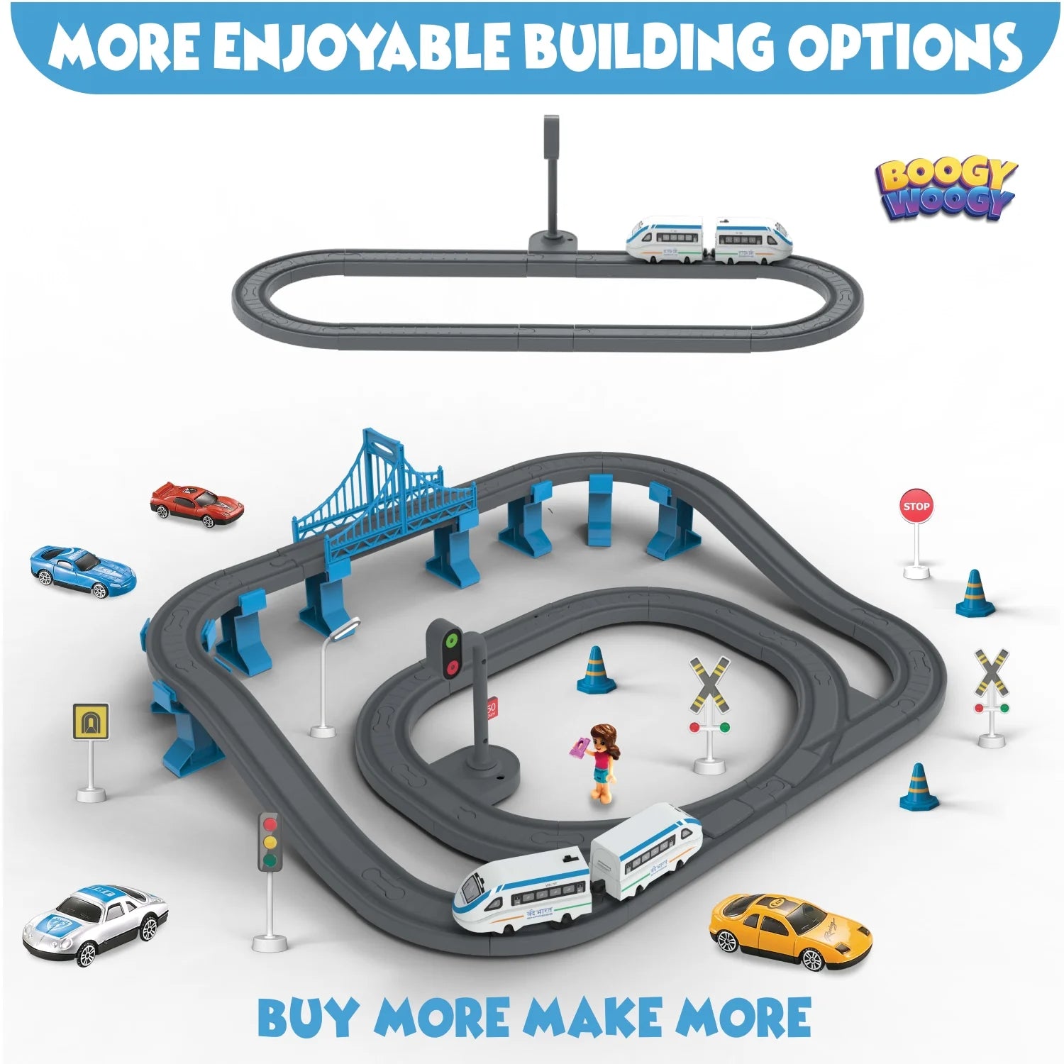 BOOGYWOOGY BHARAT Express, TYPE-C Rechargeable Engine, Train Set with Magnetic Tracks - 77 Pcs