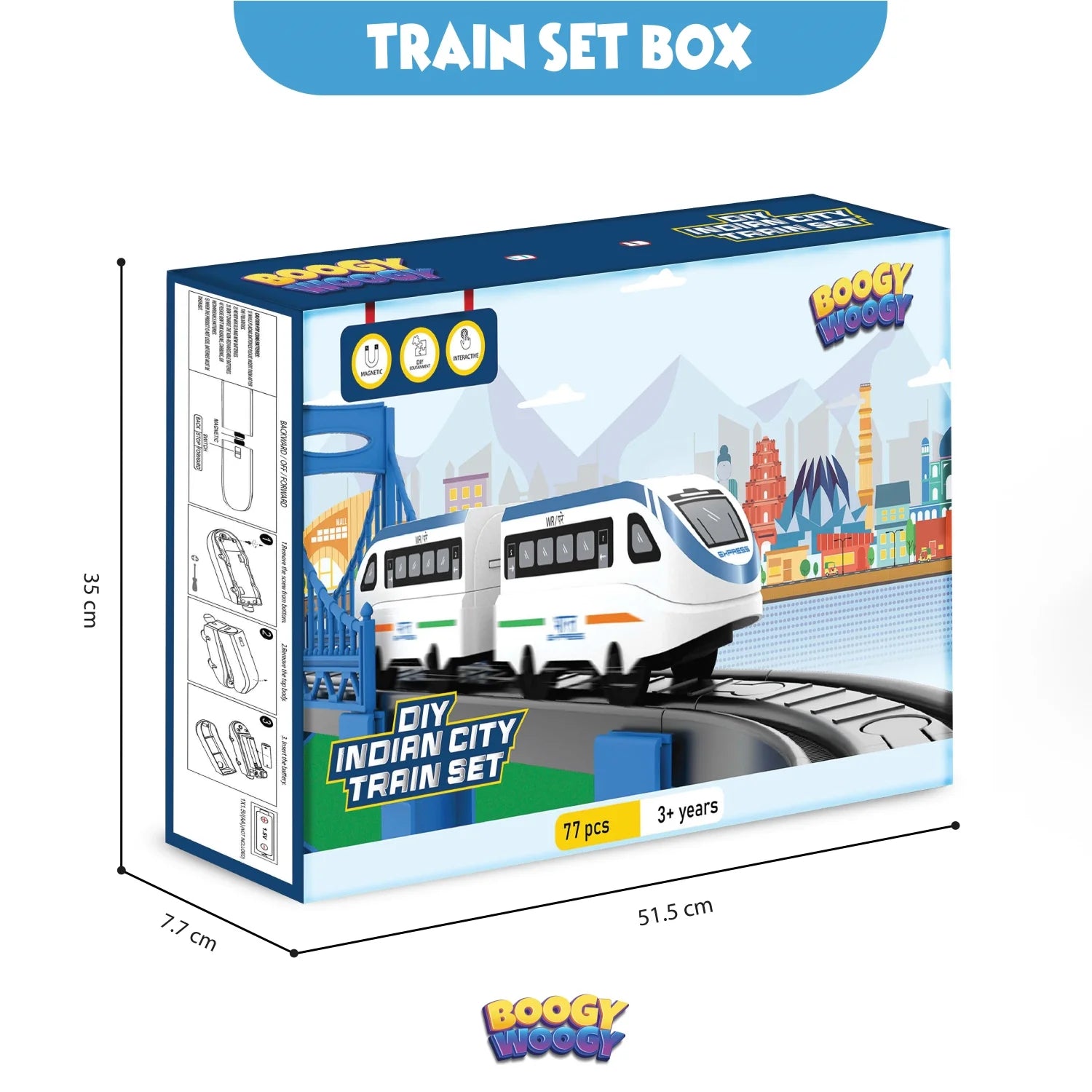 BOOGYWOOGY BHARAT Express, TYPE-C Rechargeable Engine, Train Set with Magnetic Tracks - 77 Pcs