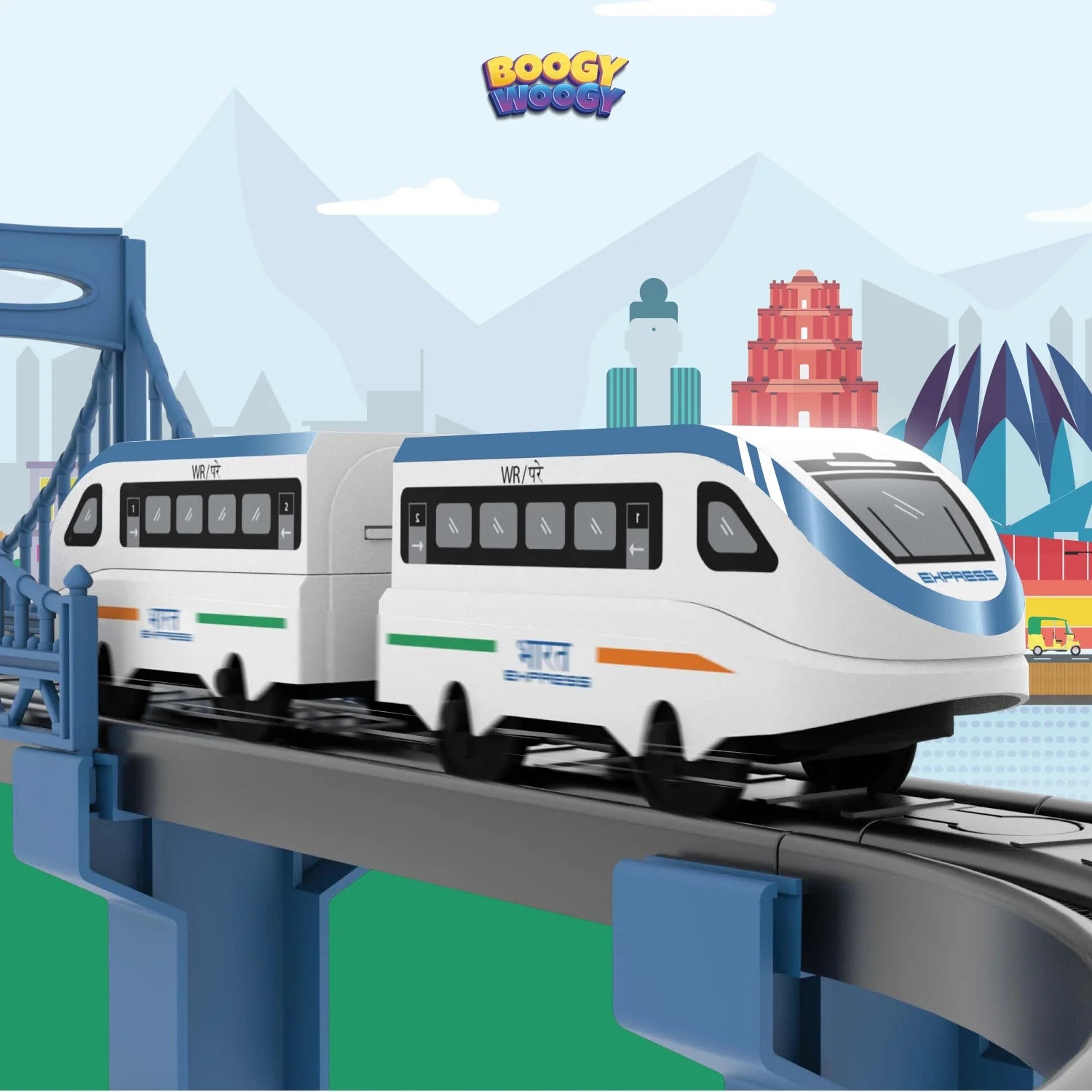 BOOGYWOOGY BHARAT Express, TYPE-C Rechargeable Engine, Train Set with Magnetic Tracks - 77 Pcs