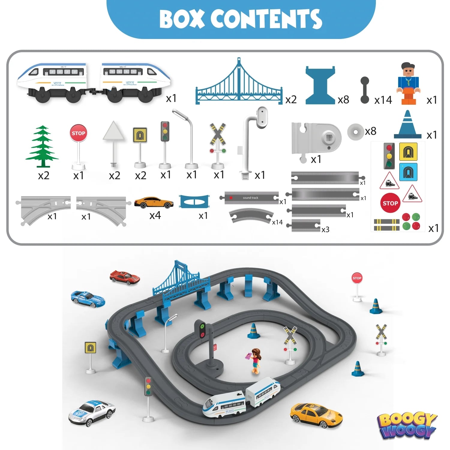 BOOGYWOOGY BHARAT Express, TYPE-C Rechargeable Engine, Train Set with Magnetic Tracks - 77 Pcs