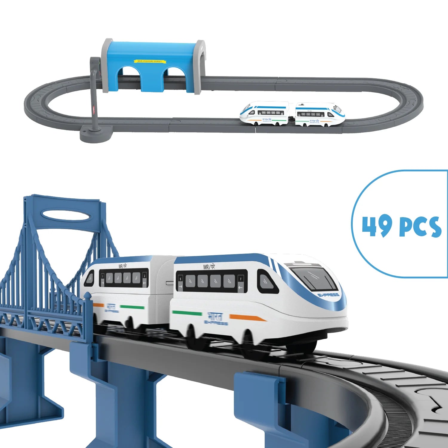 BOOGYWOOGY BHARAT Express, TYPE-C Rechargeable Engine, Train Set with Magnetic Tracks-49 Pcs